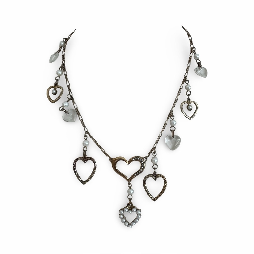 Vintage 90s Heart Charm Necklace with Silver Accents